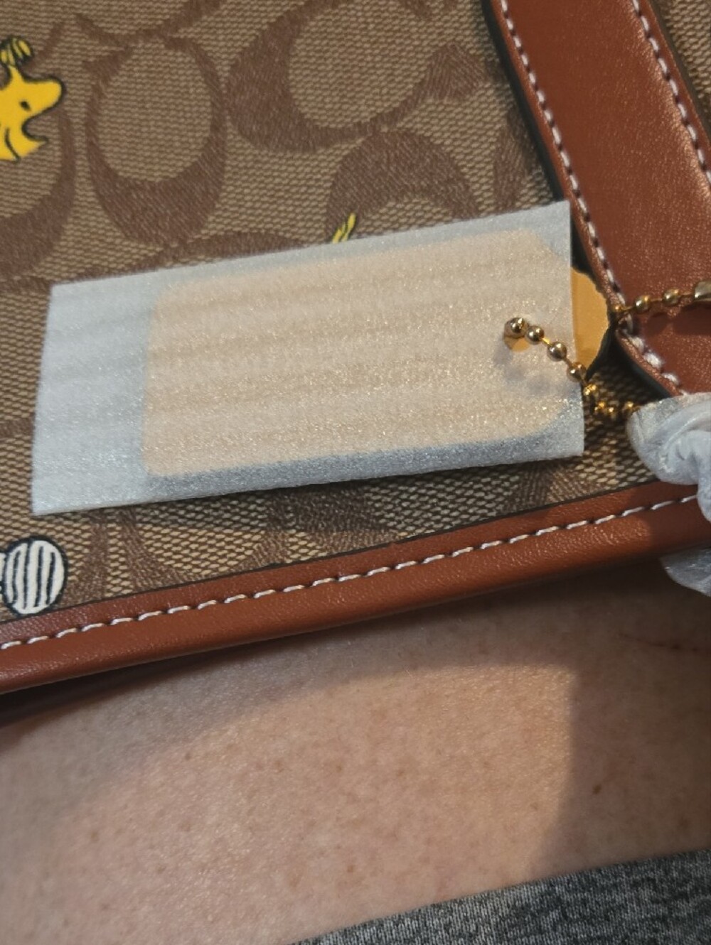 Coach Brown Signature Tote with Snoopy & Yellow Woodstock Print - Picture 2 of 4
